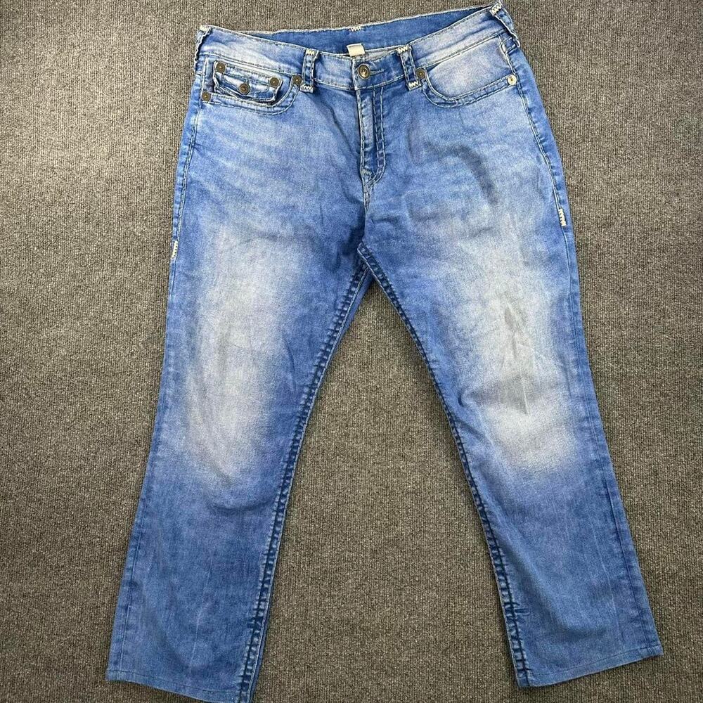 True Religion Men’s Geno Big T Flap Relaxed Slim Jeans Thick Stitch Y2K 38x30